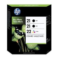 HP Tri-Combo Pack containing 2 x HP 21 Black Inkjet Print Cartridge + 1 x HP 22 Tri-Colour InkJet Print Cartridge